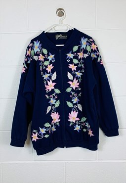 Vintage Knitted Patterned Cardigan Blue Flowers