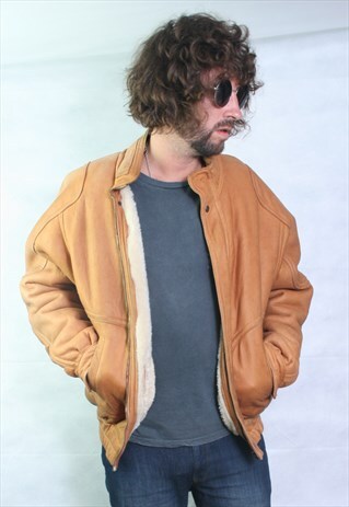 VINTAGE LEATHER AVIATOR SHERLING LINED JACKET