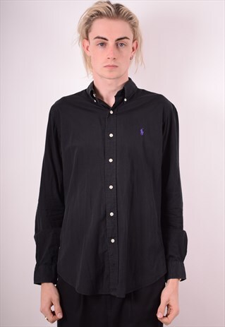 RALPH LAUREN MENS VINTAGE SHIRT MEDIUM BLACK 90S