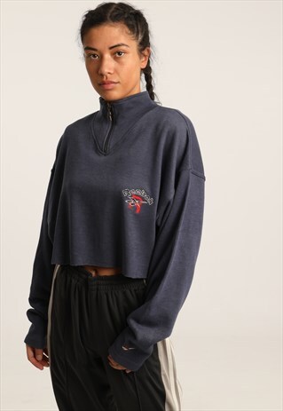VINTAGE REEBOK EMBROIDERED CROPPED 1/4 ZIP SWEATSHIRT