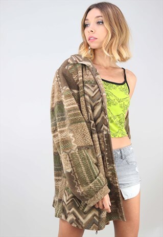 VINTAGE OVERSIZED ZIP UP PATTERNED FESTIVAL FLEECE