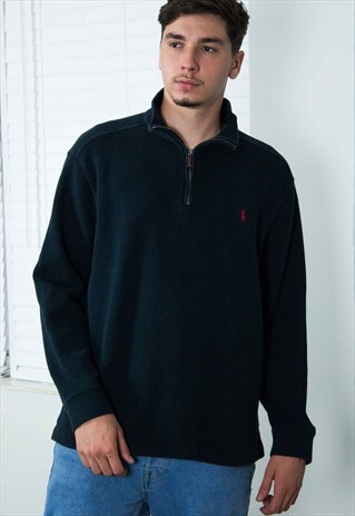VINTAGE POLO RALPH LAUREN 1/4 ZIP JUMPER LOGO 90S L 20.6
