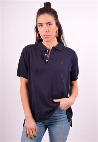 RALPH LAUREN SPORT WOMENS VINTAGE POLO SHIRT LARGE BLUE 90'S