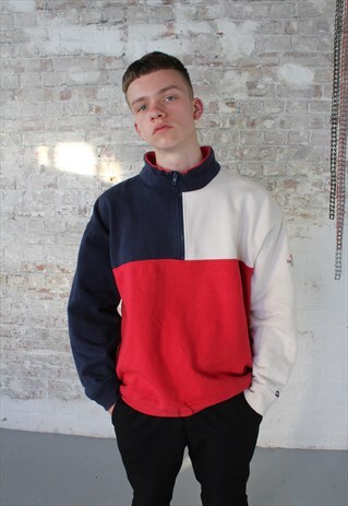 VINTAGE TOMMY HILFIGER BLOCK COLOUR 1/4 ZIP JUMPER