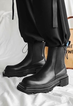 Square toe Chelsea boots platform catwalk punk shoes black