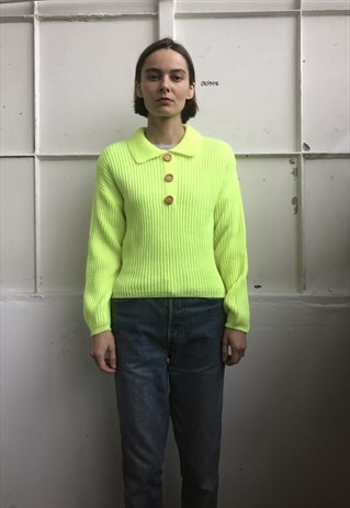 VINTAGE 90' COOL CRAZY UNISEX NEON YELLOW JUMPER