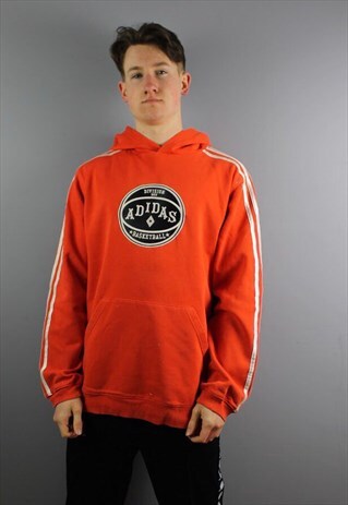 VINTAGE ADIDAS BASKETBALL HOODIE IN ORANGE WITH EMBROIDERED
