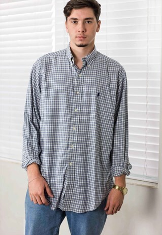 VINTAGE RALPH LAUREN CHECKED SHIRT LOGO 90S L 7.7