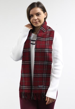 VINTAGE CASHMERE CHECKED SCARF MAROON-AS189