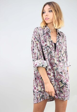 VINTAGE OVERSIZED LONG SLEEVE PATTERNED SHIRT