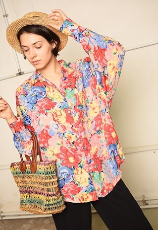 90'S RETRO FLORAL FESTIVAL PARIS CHIC SHIRT TOP