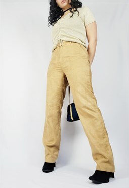 Retro 90s camel brown faux suede straight smart formal pants