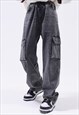 Skater jeans cargo pocket denim utility overalls acid grey