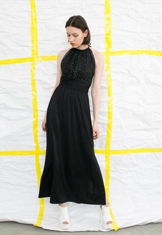 VINTAGE BLACK OPEN BACK PROM MAXI DRESS