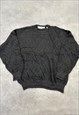 VINTAGE KNITTED JUMPER ABSTRACT PATTERNED GRANDAD SWEATER