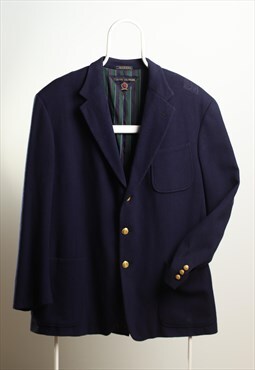 Vintage Tommy Hilfiger Mens Wool Jacket Blazer Navy Blue