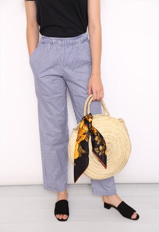 VINTAGE 90S BLUE GINGHAM COTTON TROUSERS