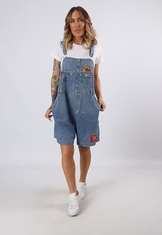 DENIM DUNGAREE SHORTS POOH TALL LENGTH VINTAGE UK 16 (5EI)