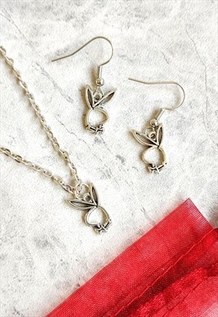 MINI PLAYBOY BUNNY Y2K INSPIRED NECKLACE AND EARRING SET