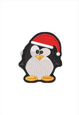 Embroidered Christmas Penguin with Cap iron on patch 