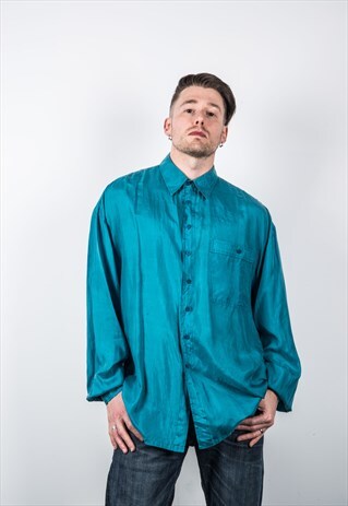 VINTAGE 1980S BLUE SILK SHIRT