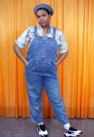 VINTAGE 90S DUNGAREES BLUE DENIM PLEATED STRAIGHT LEG