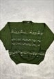 VINTAGE KNITTED JUMPER ABSTRACT PATTERNED V-NECK SWEATER