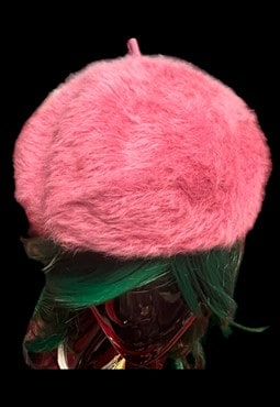 Vintage pink angora kangol beret boho style 