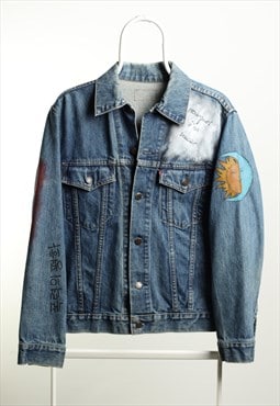 Vintage Levi's Denim Painted Reworked Jacket Navy Size M