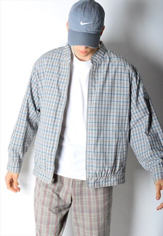 VINTAGE 80S GREY CHECK REVERSIBLE BOMBER JACKET