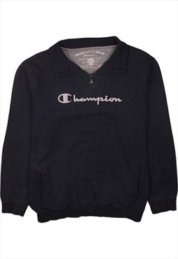 Vintage 90's Champion Sweatshirt Spellout Quater Zip Navy