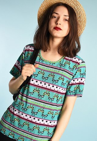 90'S RETRO BOHO ETHNIC PRINT FESTIVAL TEEN TOP TEE T-SHIRT