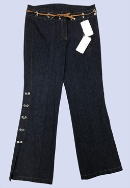 Y2K Escada Dark Wash Blue Straight Leg Ringlet Belted Jeans