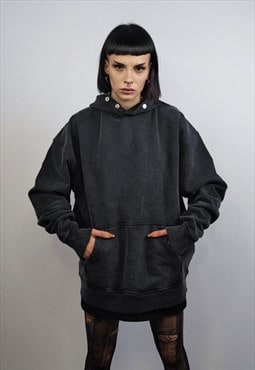 Vintage wash hoodie premium quality cotton pullover in grey