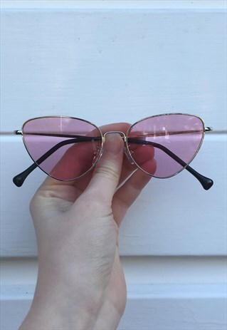 WOMENS VINTAGE 80S STYLE PINK CAT EYE SUNGLASSES GLASSES