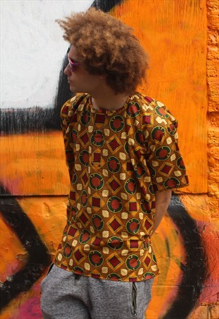 AFRICAN SHIRT - HAMED TOP - BLUE YELLOW