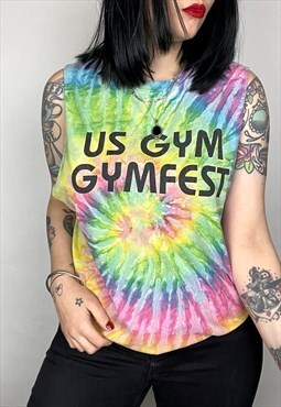 Reworked vintage grunge style multicoloured tie dye t-shirt 