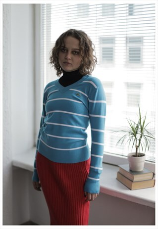 VINTAGE 90'S BLUE/WHITE STRIPED LACOSTE JUMPER