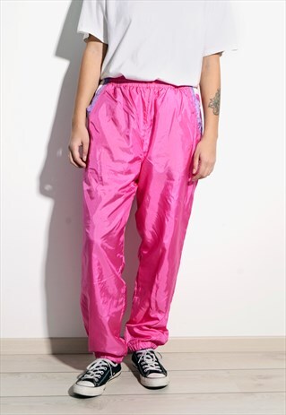 VINTAGE PINK JOGGERS 80S 90S RETRO NYLON TROUSERS WIND PANTS
