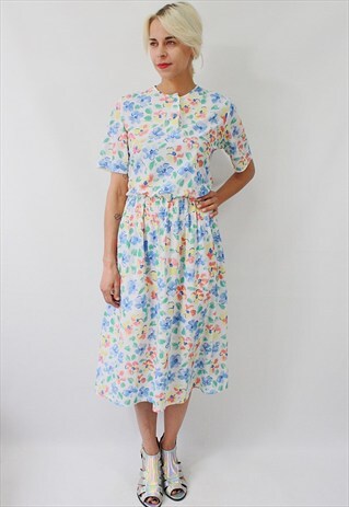VINTAGE 90'S BEAUTIFUL CUTE FLORAL FLOWER MIDI DRESS