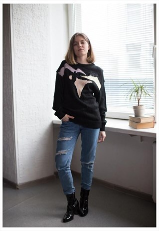 VINTAGE 80'S BLACK COLOUR BLOCK JUMPER