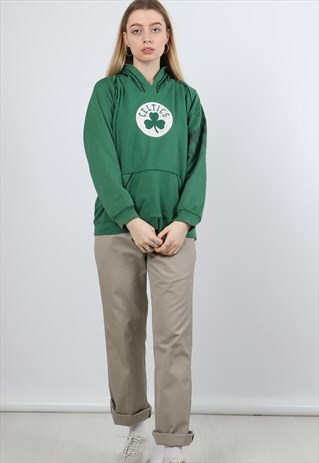 VINTAGE ADIDAS XS GREEN CELTICS EMBROIDERED HOODIE