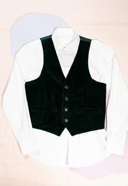 Vintage Leather Vest 80s Preppy Suede Waistcoat in Green