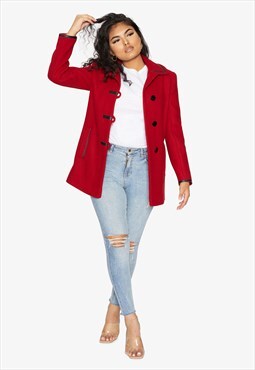 Red Wool Blend Contrast Trim Coat