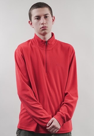 VINTAGE 90'S FILA RED LIGHTWEIGHT FLEECE ZIP-UP SWEATER