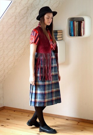 WARM BLUE CHECKED WRAP AROUND SKIRT