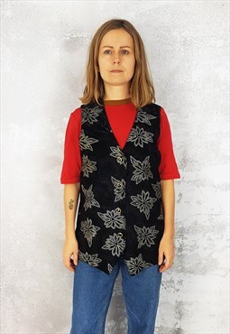 Black waistcoat with silver flower print