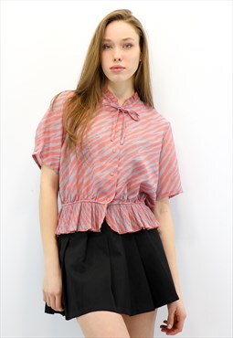 Vintage 90's Neck Tie Stripped buttoned blouse in coral