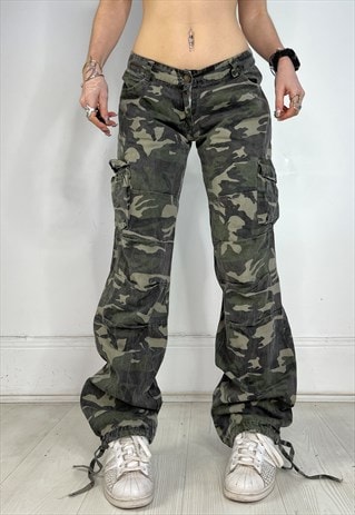 Vintage Y2k Cargo Pants Camo Khaki Low Rise Army 90s