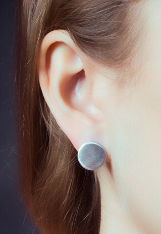 LARGE 12MM CIRCLE DISC STUD EARRINGS STERLING SILVER